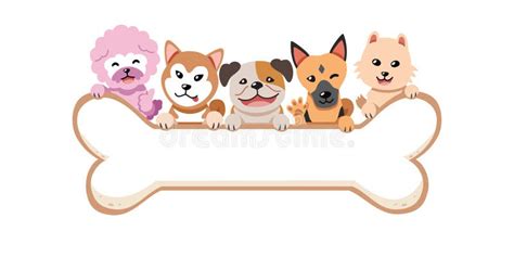 Cartoon Different Breeds of Dogs with Big Bone Sign Stock Illustration ...