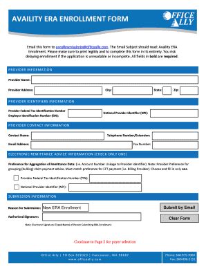 Fillable Online Availity Era Enrollment Form Cms Officeally Fax