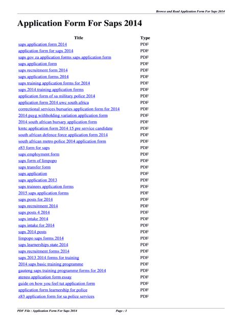 Fillable Online Application Form For Saps Application Form For
