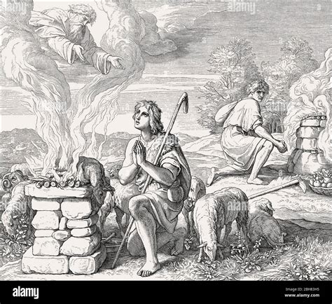 Cain and Abel offer their sacrifices, by Julius Schnorr von Carolsfeld ...