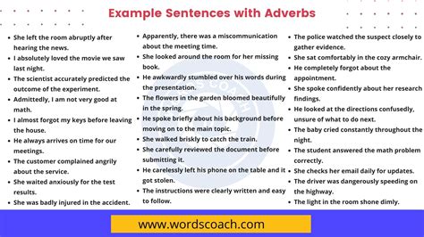 20 Examples of Adverbs, Example Sentences with Adverbs - Word Coach