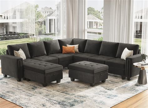 Buy Belffin Oversized Velvet Modular Seat Sectional Sofa Set With