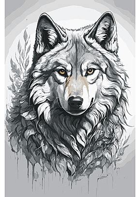 Vector Illustration Of A Wolfs Head With Plant Ornaments In Black And