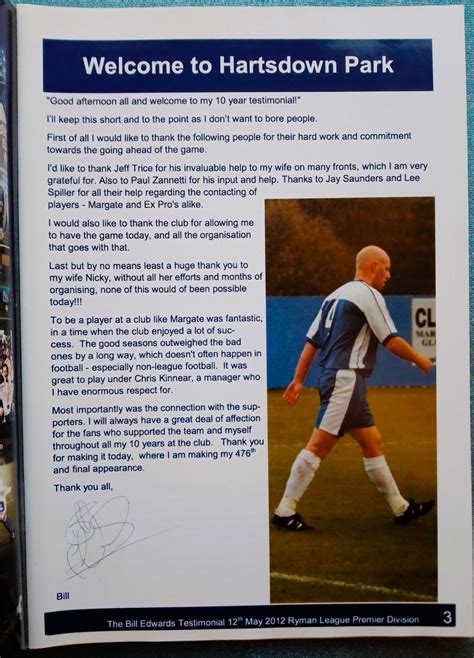 Bill Edwards testimonial, 12 May 2012 from Margate Football Club History