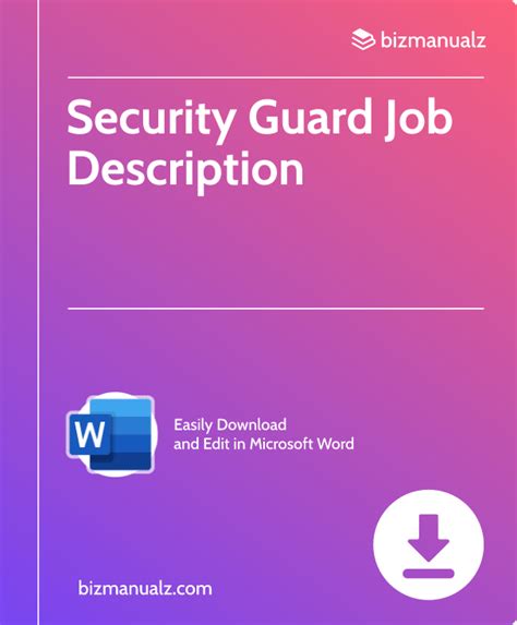 Security Guard Job Description Template Word