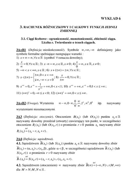 Wyklad 6 2011 matematyka WYKŁAD 6 3 RACHUNEK RÓŻNICZKOWY I CAŁKOWY