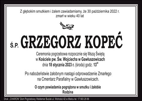 Śp Grzegorz Kopeć Dom Pogrzebowy Charon Waldemar Buziak