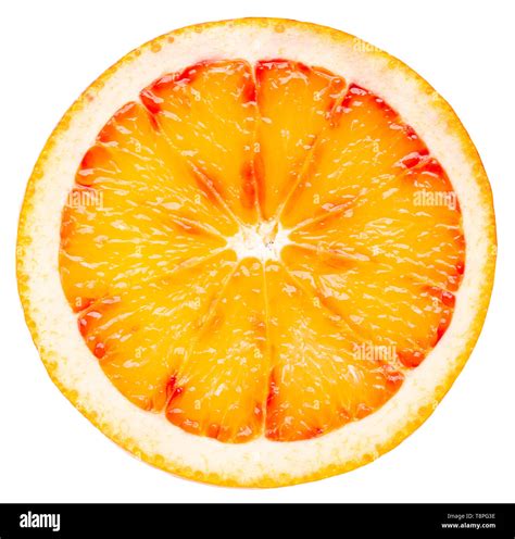 Red Sicilian Orange Slice Isolated On A White Background Stock Photo