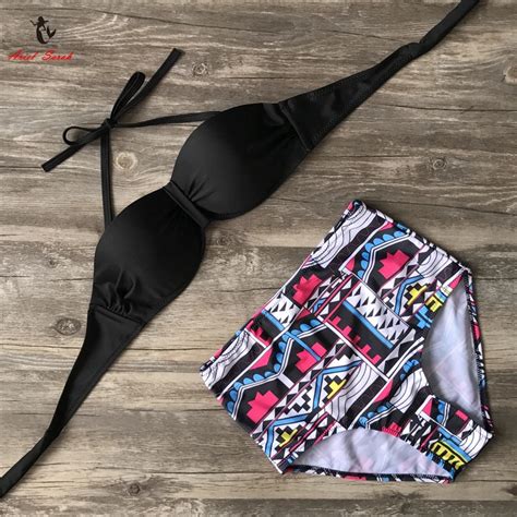 2017 Plus Size Women Bikini Sexy Print Push Up Bikinis Black Swimwear