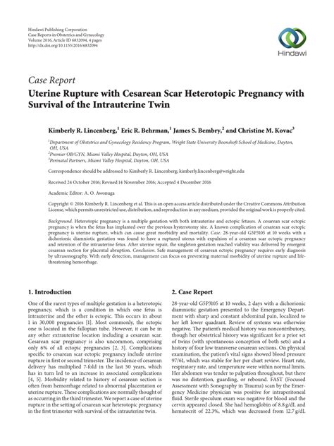 Pdf Uterine Rupture With Cesarean Scar Heterotopic Pregnancy With