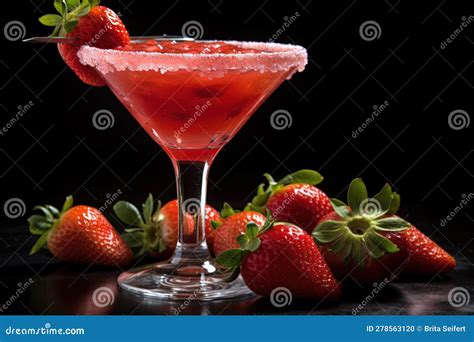 Generative Ai Red Strawberry Daiquiri Cocktail Or Mocktail In Glass