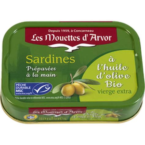 Sardines à l huile d olive vierge extra BIO Les Mouettes d Arvor 115