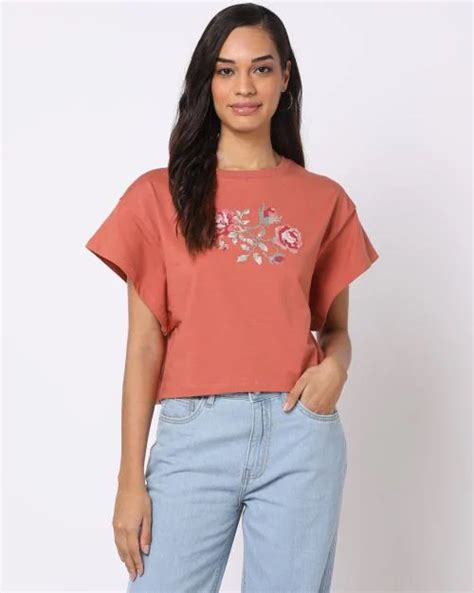 Buy Floral Print Crew Neck T Shirt Online At Best Prices In India Jiomart