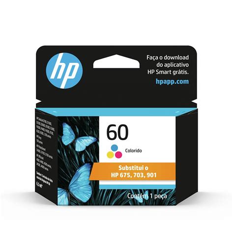 Cartucho HP 60 Color CC643WB Cartucho HP 60 Preto 4 5ml CC640WB CX 1