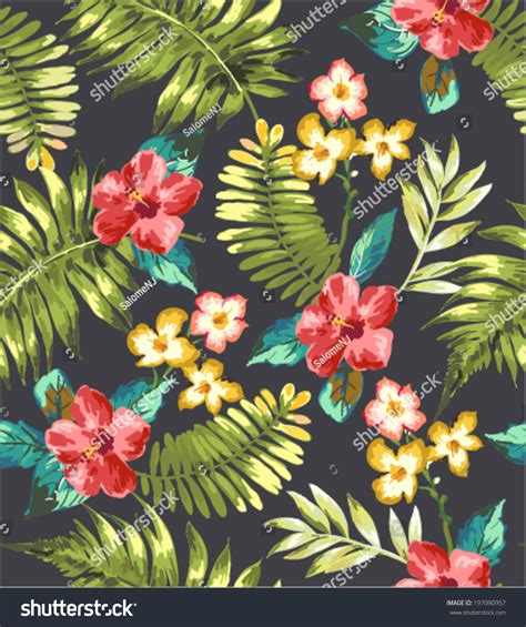 Vintage Seamless Tropical Flowers Vector Pattern Summer Collection