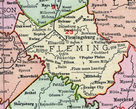 Fleming County, Kentucky 1911 Rand McNally Map Flemingsburg, Hillsboro ...