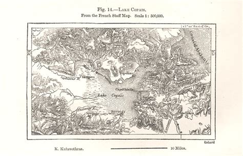 Lake Copais From The French Staff Map Greece Sketch Map 1885 Old Antique