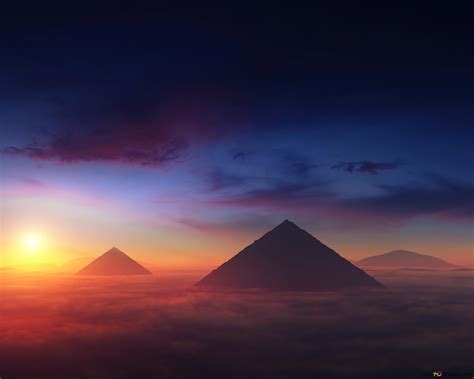 Pyramids Sunset Sky 4K wallpaper download