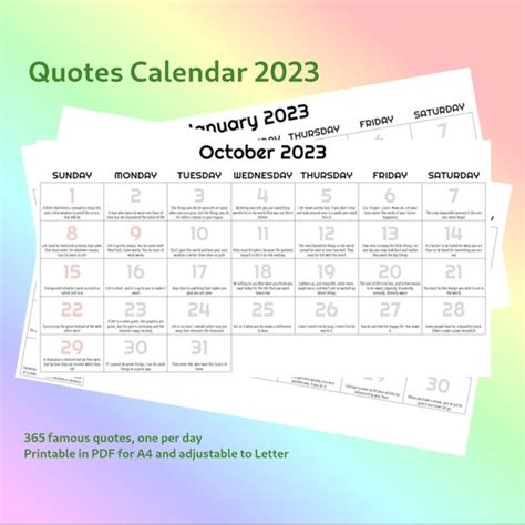 Quotes Calendar 2023 Printable Calendar 2023 Calendar PDF - Etsy