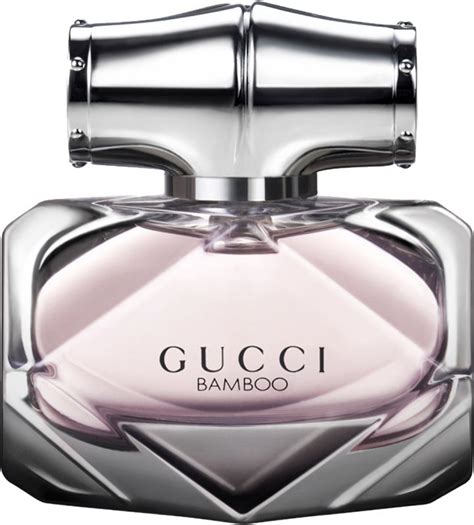 A Bottle Of Gucci Bamboo Perfume On A White Background With The Words