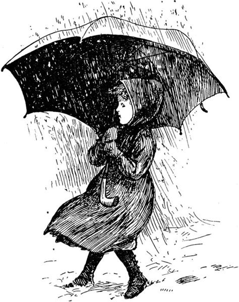 Girl In Rain With Umbrella Drawing Free Image Download