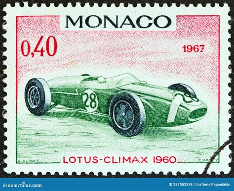 Monaco Circa A Stamp Printed In Monaco Shows Lotus Climax Grand