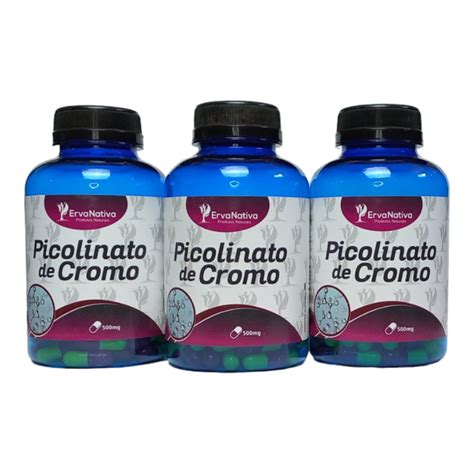 Picolinato De Cromo Kit 300 Cápsulas 500mg 3X Pote Suplemento Verde