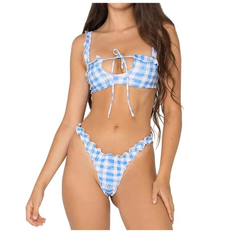 Penkiiy Women S Sexy High Breast Contrast Solid Bikini Set Solid