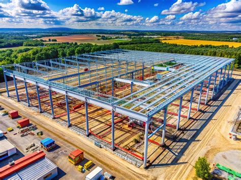 Aerial View of Modern Light Gauge Steel Warehouse Construction Progress ...