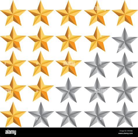 Five Golden Rating Star Vector Illustration In White Background Stock