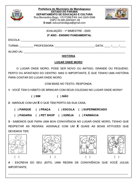 Avaliação De História 2 Ano - Avaliação de História - 2º Ano | PDF