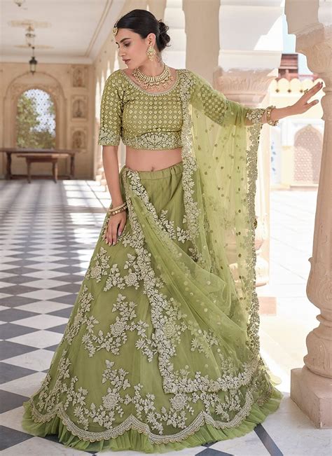 Buy Floral Embroidered Net Umbrella Lehenga Party Wear Online At Best