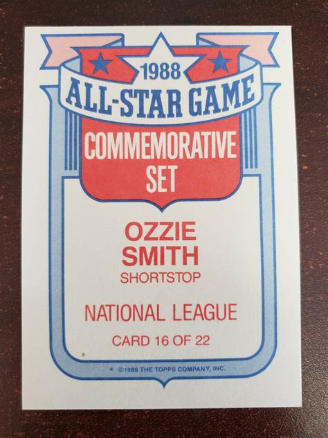 1988 Topps All Star Game Commemorative Set Ozzie Smith Baseball Card