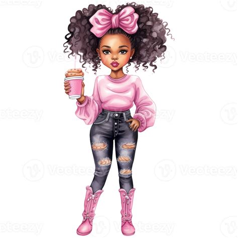 Ai Generated Cute Black Girl Fashion Watercolor Clipart Illustration 35060058 Png