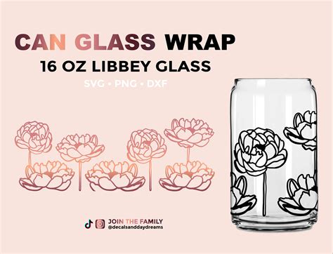 Peonies Glass Wrap Svg 16oz Libbey Full Wrap Svg Can Glass Etsy