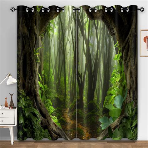 Amazon.com: Aimego Tropical Jungle Blackout Window Curtains: Green ...