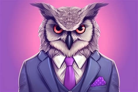 Humanoid owl in a suit clipart pink background Generative AI | Premium ...