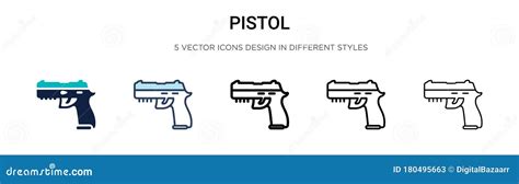 Pistol Icon In Filled Thin Line Outline And Stroke Style Vector