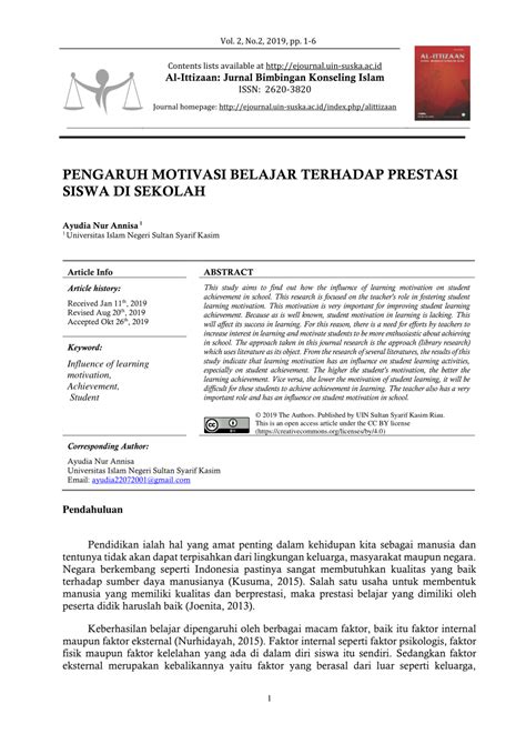 PDF Pengaruh Motivasi Belajar Terhadap Prestasi Siswa Di Sekolah