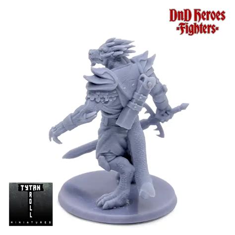 Male Dragonborn Fighter DnD Heroes 3D Print Resin Simtasia