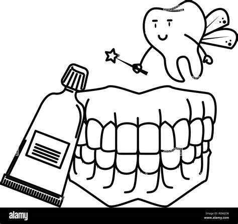 cartoon dental care tooth black and white Stock Vector Image & Art - Alamy