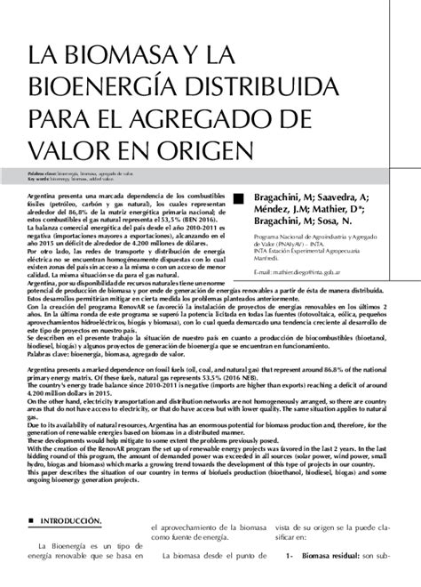 Pdf La Biomasa Y La Bioenergía Distribuida Para El Agregado De Valor