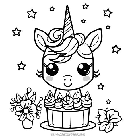 Unicorn Happy Birthday Coloring Page My Coloring Page