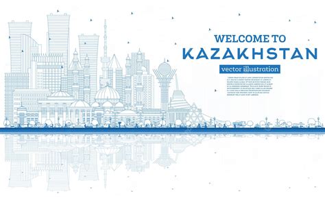 Premium Vector | Outline welcome to kazakhstan city skyline with blue ...