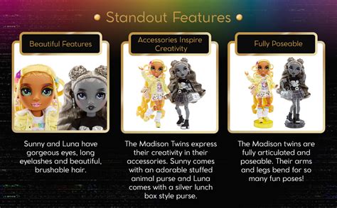 Rainbow High Shadow High Madison Twins 2 Pack Sunny And Luna Fashion Dolls With Yellow And Grey