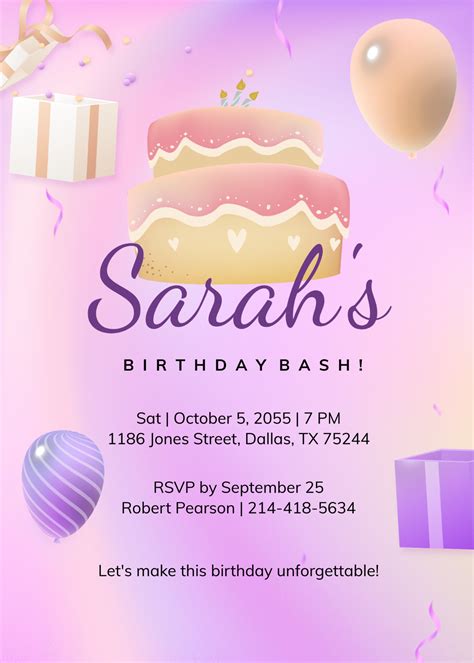 Free Purple Design Birthday Invitation Template Edit Online