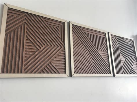 Geometric Wood Wall Art Set Of Modern Wood Art Minimal Mahogany Wood