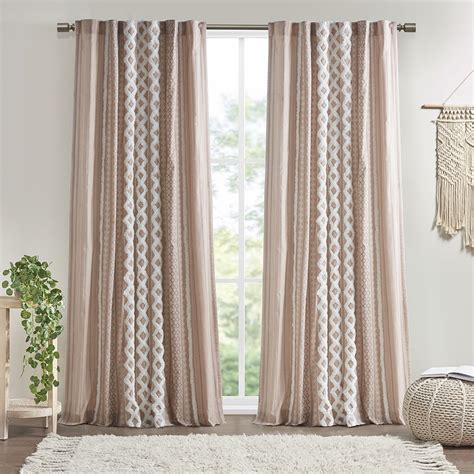 Ink Ivy Imani Cotton Printed Curtain Panel With Chenille Stripe And