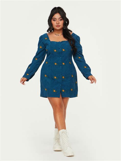 Curve And Plus Floral Print Corduroy Mini Dress