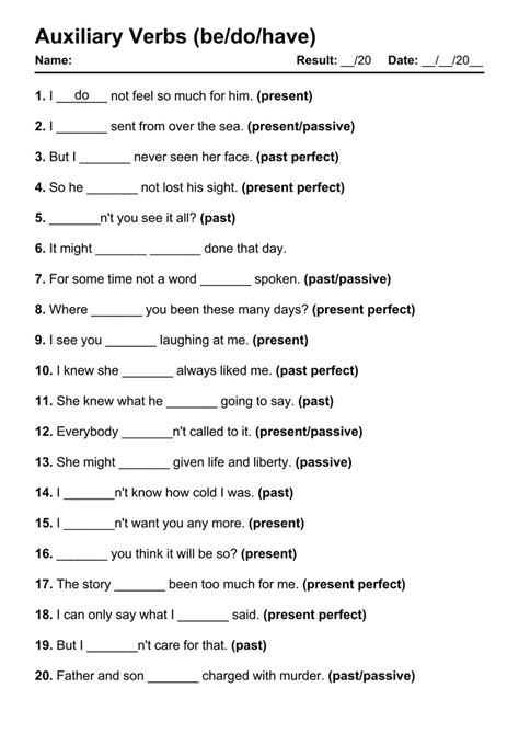 101 Auxiliary Verbs PDF Worksheets with Answers - Grammarism